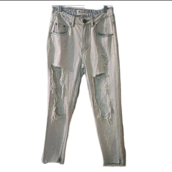 One X One Teaspoon High Waist Awesome Baggies Distressed Light Wash Jeans Sz 25 - Picture 1 of 9